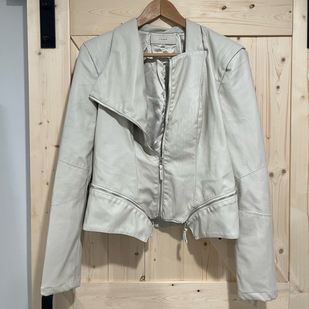 NWOT Blank NYC Faux Leather Jacket in Cream, Size Large.